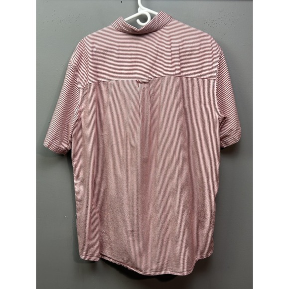 Chaps Shirt Mens 2XL Red White Striped Short Sleeve Button Down Cotton Pocket - Picture 2 of 9